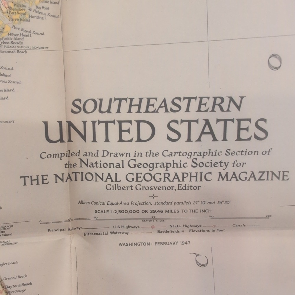 Vintage 1947 National Geographic Southeastern United States Map 29x26 Foldout - Picture 2 of 2